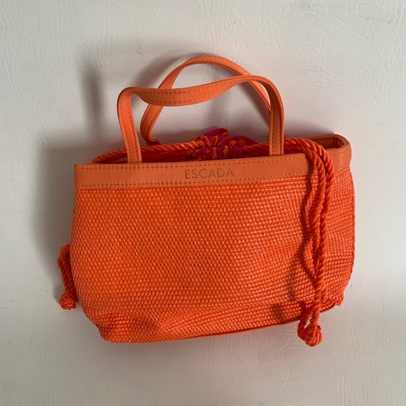 Escada Tropical Punch Orange Woven Small Handbag Mini Tote - Picture 5 of 12